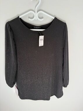 Eclipse Black Sparkle Puff-Sleeve Top